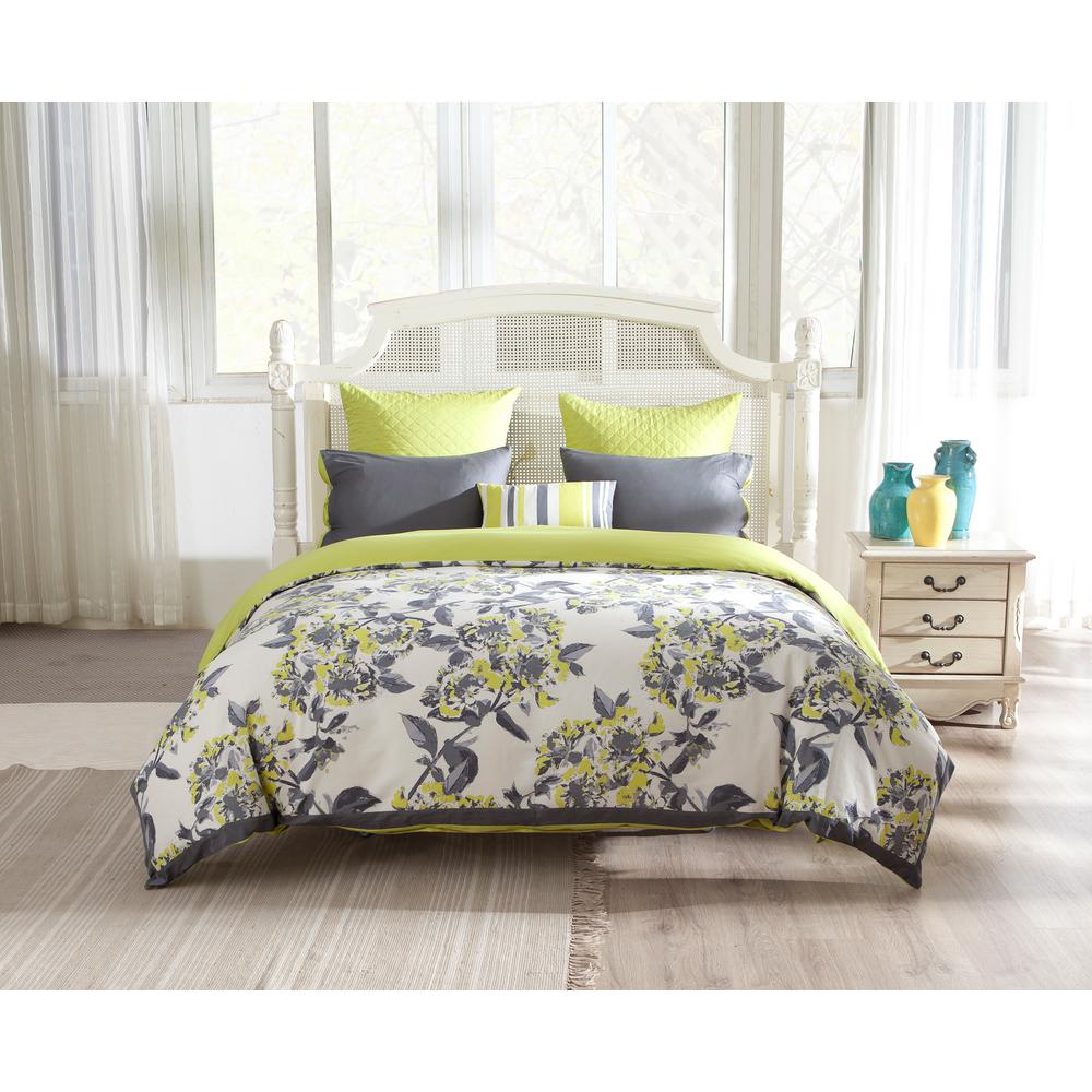 Kensie Etta Grey Citrus Green 100 Cotton Canvas Fabric King Duvet