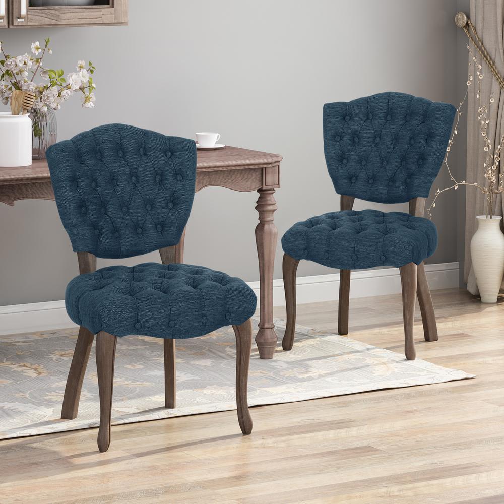 Unbranded Crosswind Navy Blue And Brown Wash Tufted Dining Chair