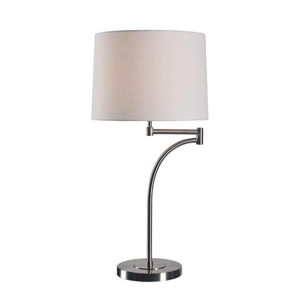 Kenroy Home Seven 29 In Brushed Steel Table Lamp With White Drum Brushed Steel Table Lamp With White Drum Shade