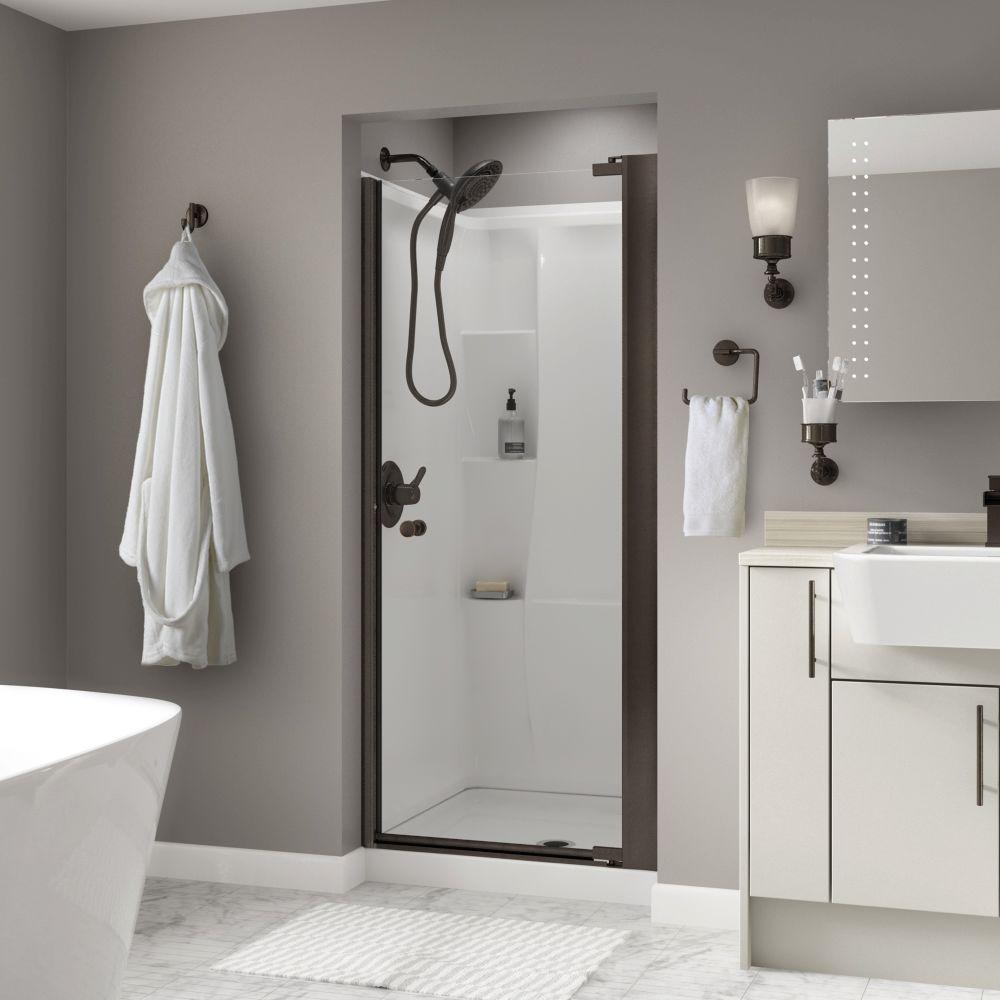 Delta Lyndall 36 In X 64 3 4 Semi Frameless Contemporary Pivot Shower Door Bronze With Clear Glass