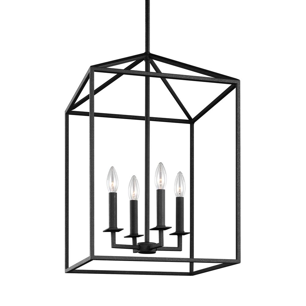 Sea Gull Lighting Perryton 12 25 In W 4 Light Textured Blacksmith W 4 Light Textured Blacksmith Hall Foyer Lantern Pendant With Dimmable Candelabra Led Bulb