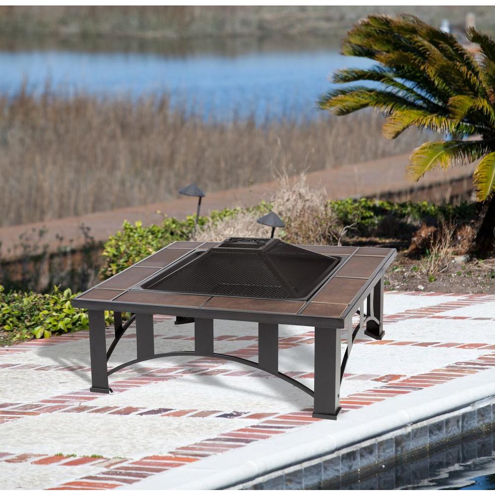 Fire Sense 34 In Mission Style Square Fire Pit 60243 The Home Depot