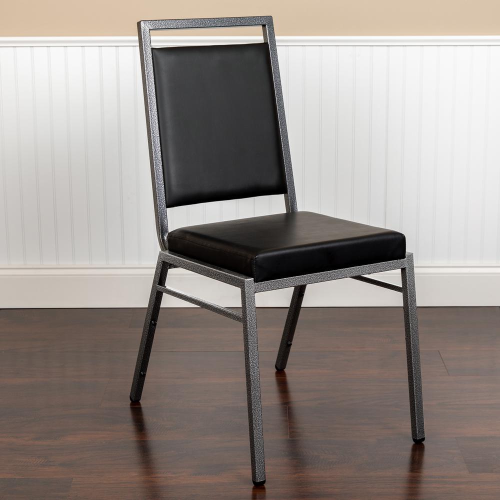Pack of 2 Wave Back Vinyl Seat Stack Chair with Sled Base Black//Silver