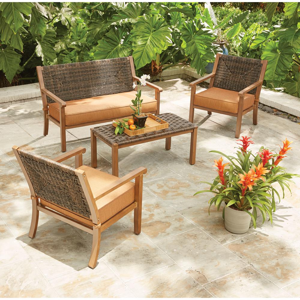 Hampton Bay Kapolei 4Piece Wicker Patio Conversation Set with Reddish Brown Cushions710.179 