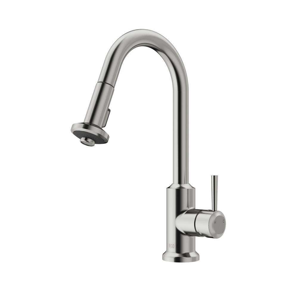 Vigo Single Handle Pull Out Sprayer Kitchen Faucet In Stainless Steel Vg St The Home Depot