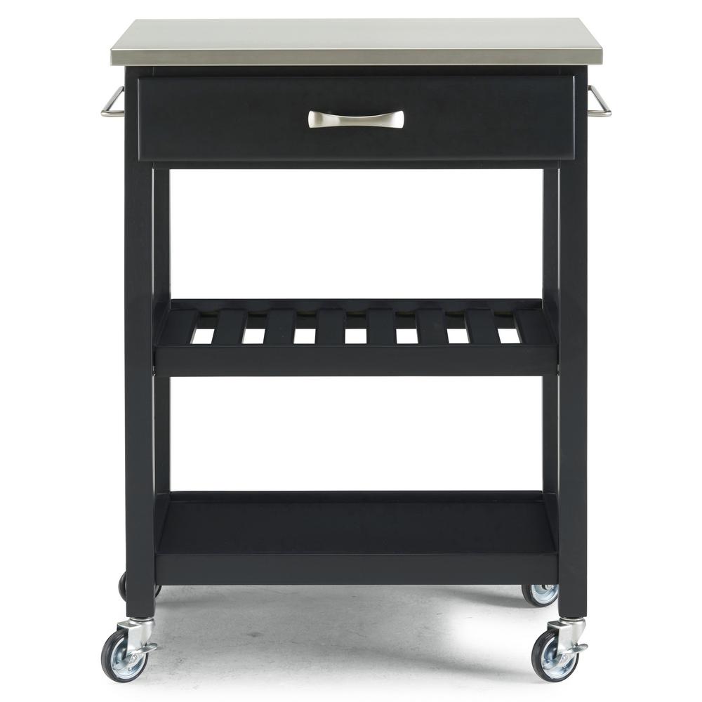 HOMESTYLES Vineyard Black Kitchen Cart with Stainless Steel Top 521195 The Home Depot