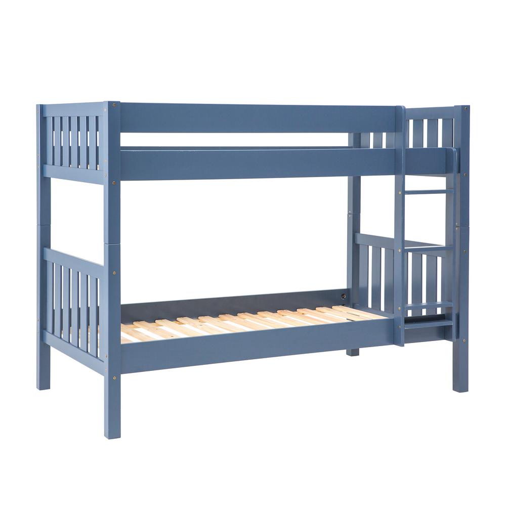 Walker Edison Furniture Company Blue Solid Wood Cottage Slat Bunk Blue Solid Wood Cottage Slat Bunk Bed