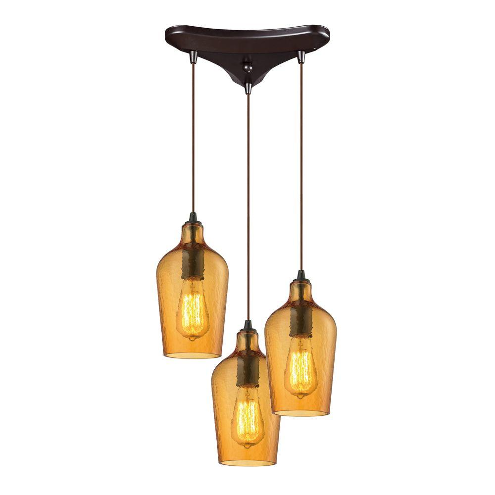 Orange Mid Century Modern Pendant Lights Lighting The Home Depot Hamrade Collection 3 Light Oil Rubbed Bronze Mini Pendant