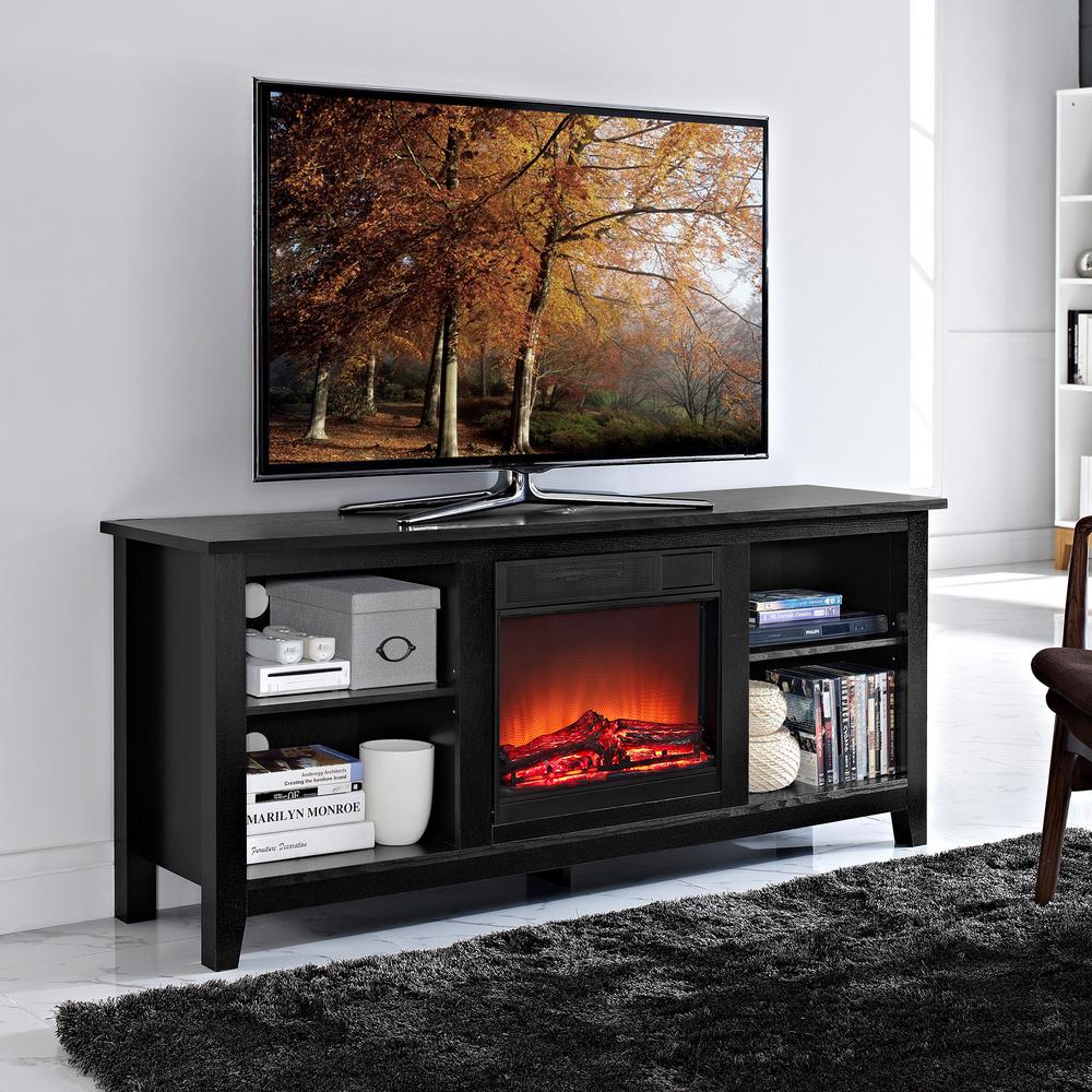 Walker Edison Furniture Company Essentials Barnwood Fire Place Entertainment Center-HD58FP18BW - The Home Depot Create a warm