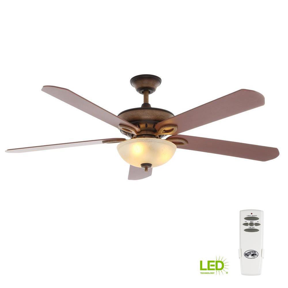 Hampton Bay Campbell 52 In Led Indoor Mediterranean Bronze Ceiling Led Indoor Oil Rubbed Bronze Ceiling Fan With