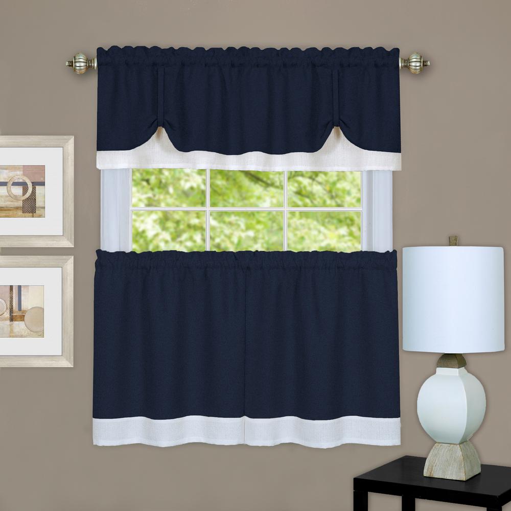 Achim Darcy Navy/White Polyester Tier and Valance Curtain Set - 58 in ...