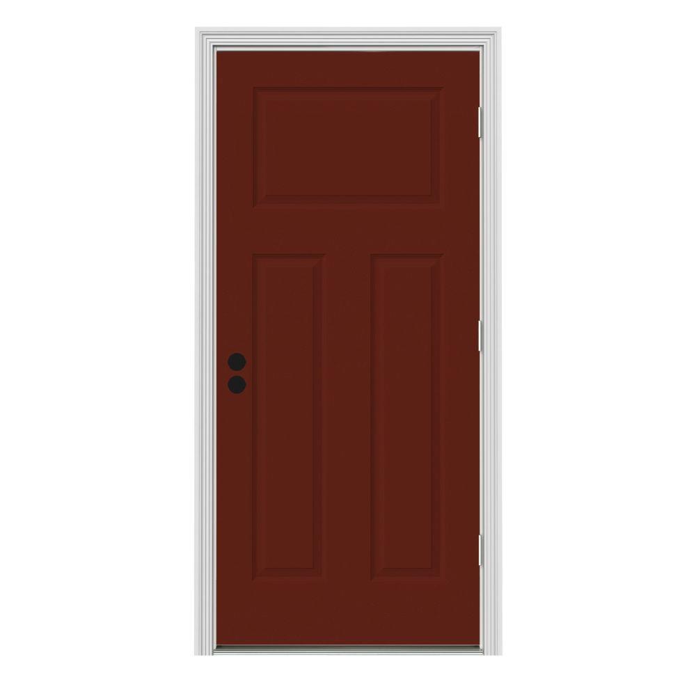JELDWEN 30 in. x 80 in. 3Panel Craftsman Mesa Red Painted Steel