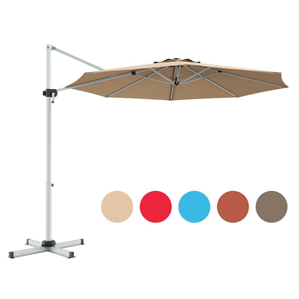 Unbranded 11 Ft Steel Cantilever 360 Rotation Aluminum Tilt Patio Umbrella In Beige Op70234be The Home Depot