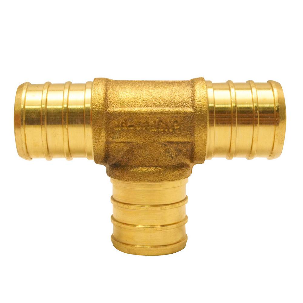 Apollo 34 In Brass Pex Barb Tee Apxt34 The Home Depot 