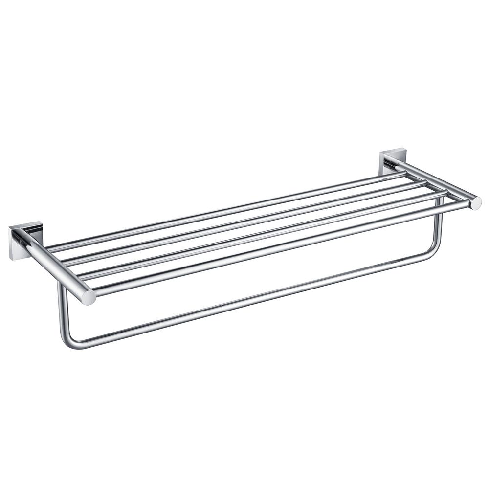 chrome bathroom shelf with towel bar