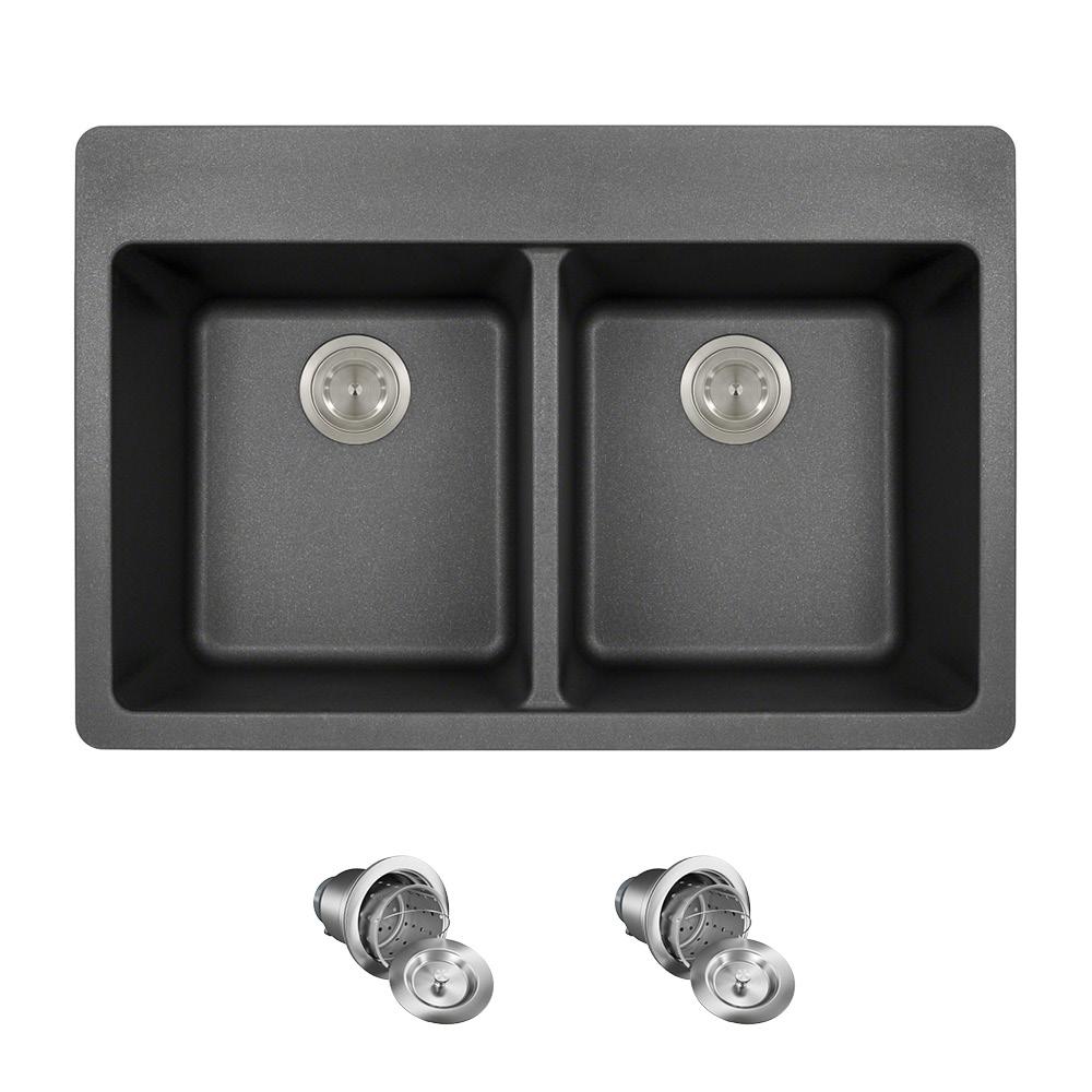 Black Drop In Kitchen Sinks The Home Depot All In One Drop Granite Composite 33 3 Hole
