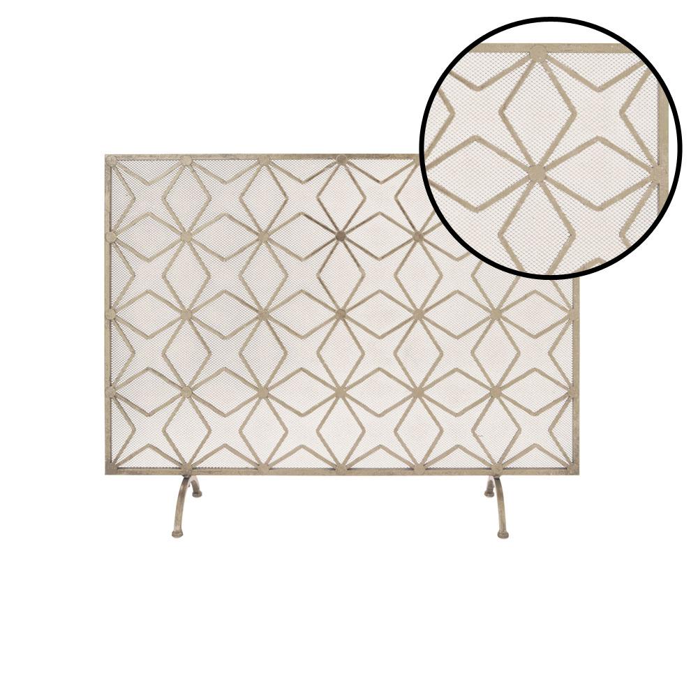 Litton Lane Yellow Gold Metal Fire Screen With Arched Feet 503 The Home Depot