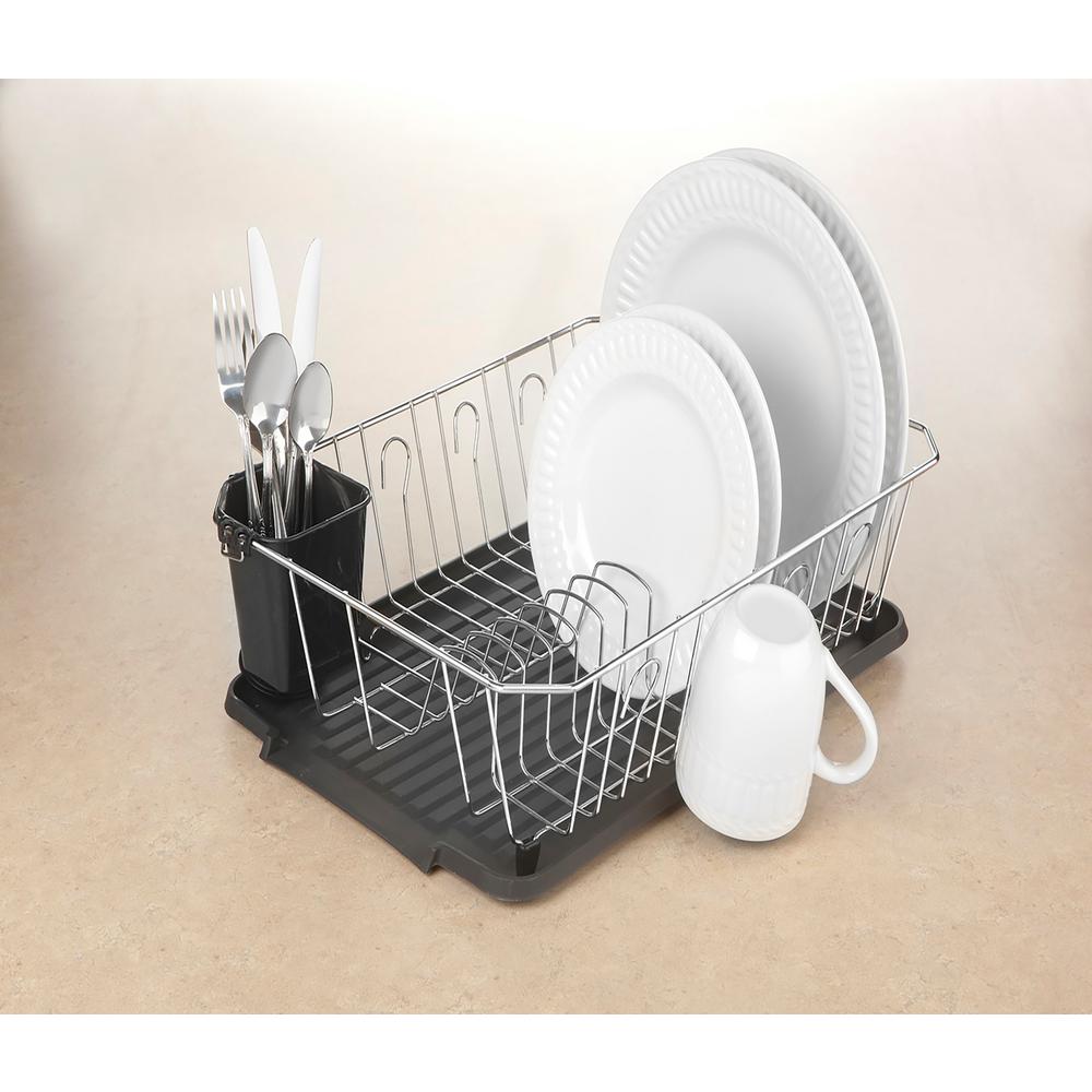 Kitchen Details Chrome 3Piece Black Set Dish Rack 4029BLK The Home