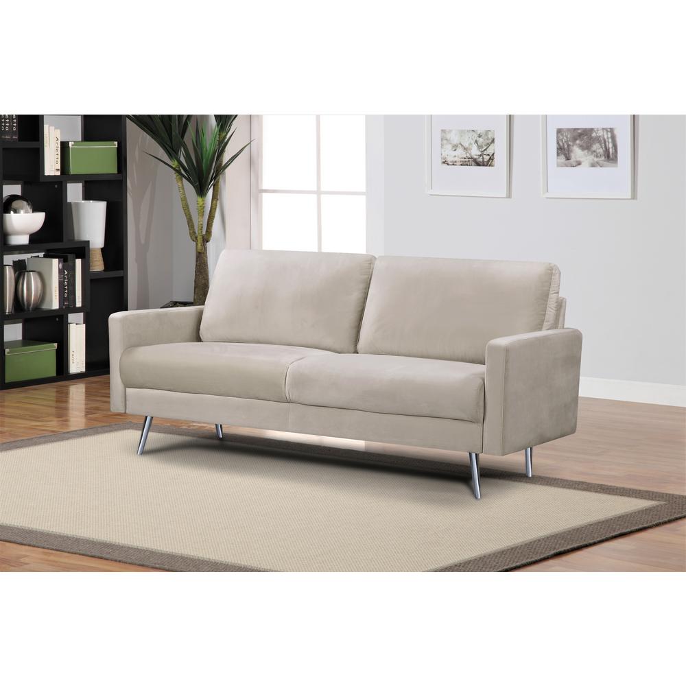 Us Pride Furniture 74 In Cream Velvet 3 Seater Lawson Sofa With Square Arms S5547 S The Home Depot
