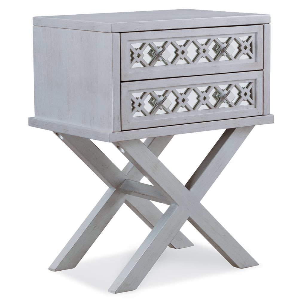 Leick Home Mirrored Diamond Filigree X Base Nightstand Table With 2 Leick Home Mirrored Diamond Filigree X Base Nightstand Table With 2 Drawers