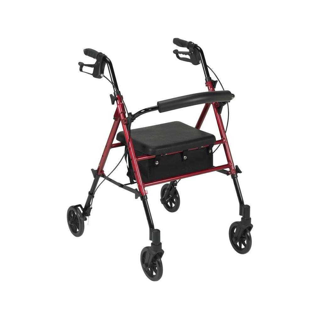 Drive Adjustable Height 4-Wheel Rollator In Red-rtl10261rd - The Home Depot