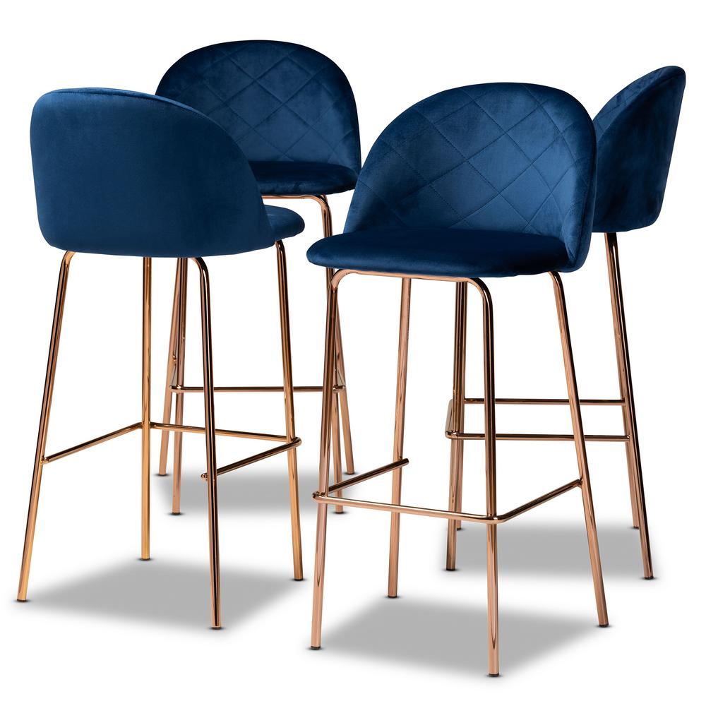 Baxton Studio Addie 30.3 in. Navy Blue and Rose Gold Bar Stool (Set of