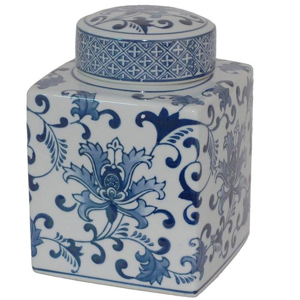 Three Hands 10 In Blue And White Ceramic Round Jar With Silver Lid Blue And White Square Ceramic Jar