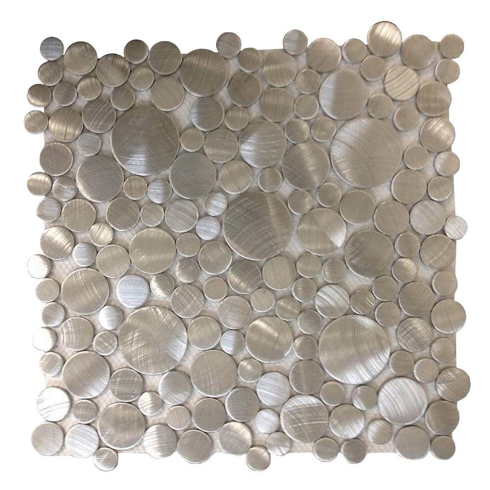 Splashback Tile Urban Silver Bubbles Metal Mosaic Tile 3 In X 6 In Tile Sample R3c6 The