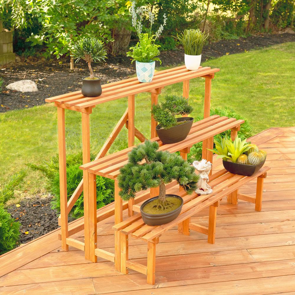 wooden plant stand outdoor garden unit 3 step