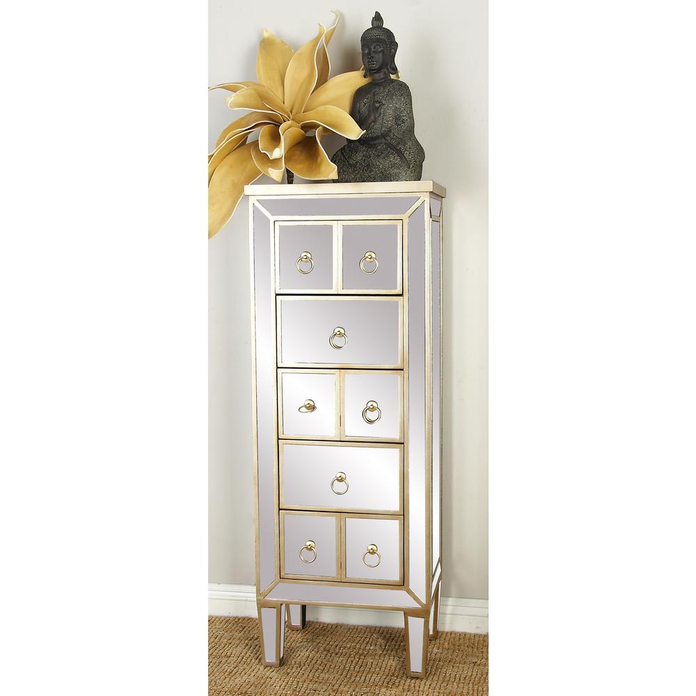 Litton Lane Champagne Ivory Retro Modern Mirrored Glass Chest