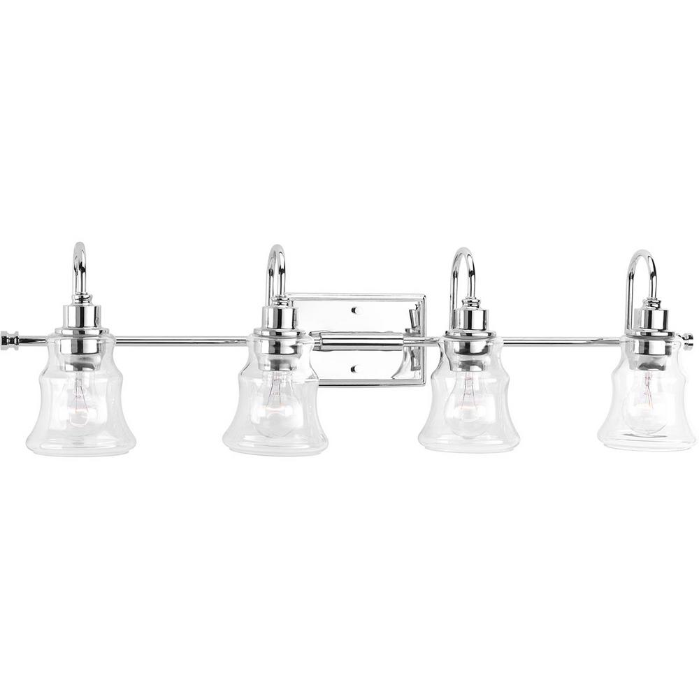 Progress Lighting Archie Collection 35.5 in. 4Light Chrome Bathroom Vanity Light with Glass