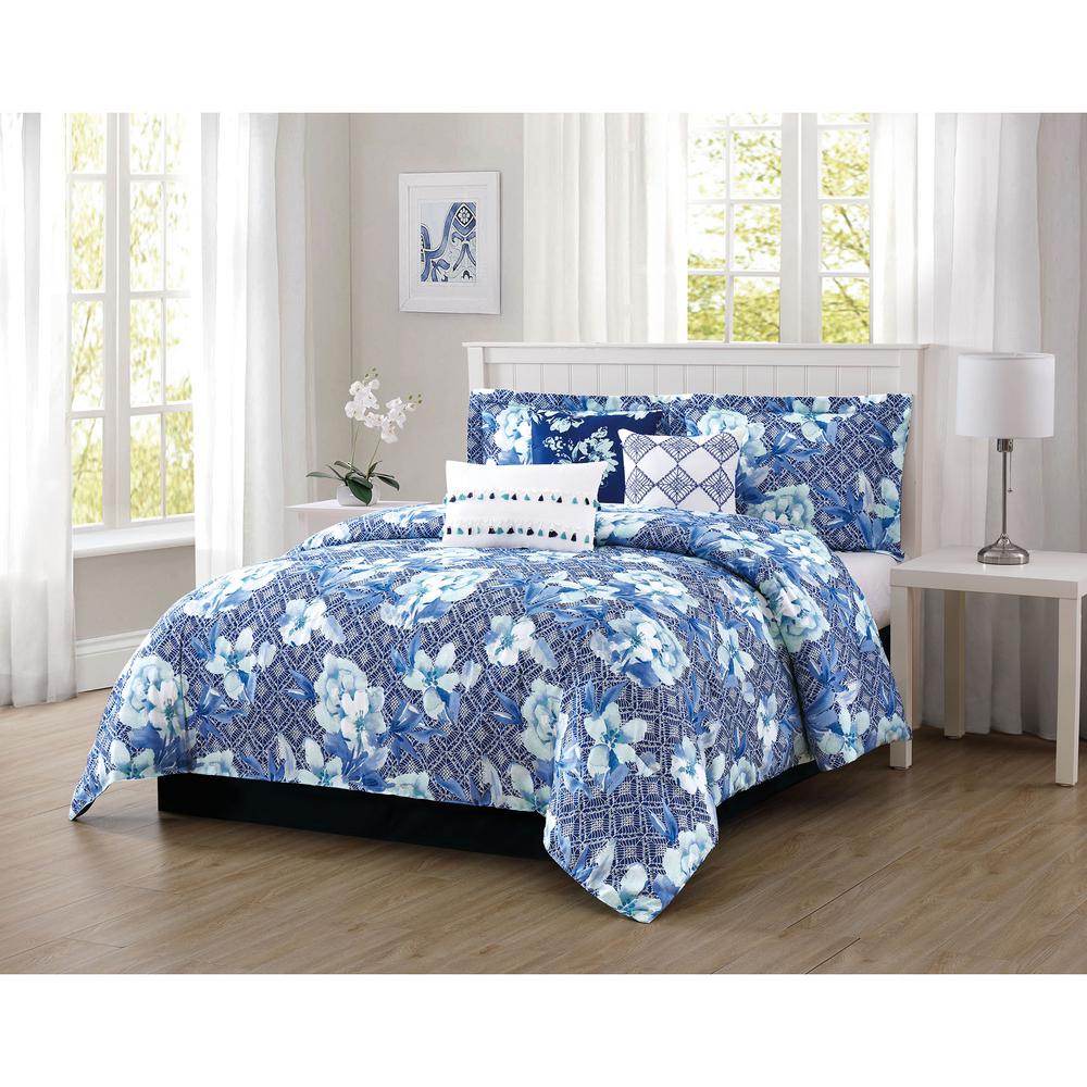 Carmela Home Ava 7 Piece Blue King Comforter Set Ymz009622 The Home Depot