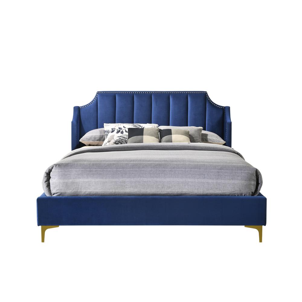 Luxeo Windsora Navy Blue King Platform Bed With Gold Metal Legs Lux K6878 Nvy2 The Home Depot