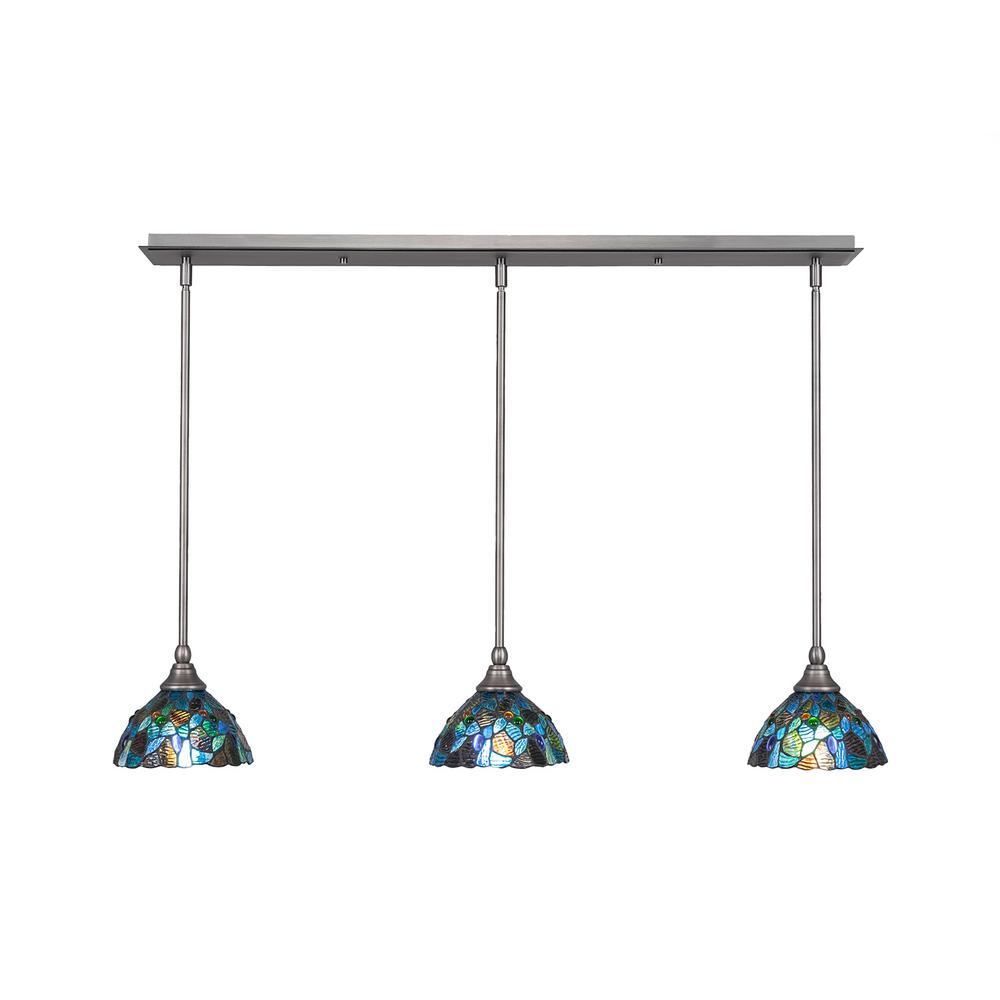 Cambridge 3 Light Brushed Nickel Island Pendant With Blue Mosaic Tiffany Style Gl Cambridge 3 Light Brushed Nickel Island Pendant With Blue Mosaic Tiffany Style Gl