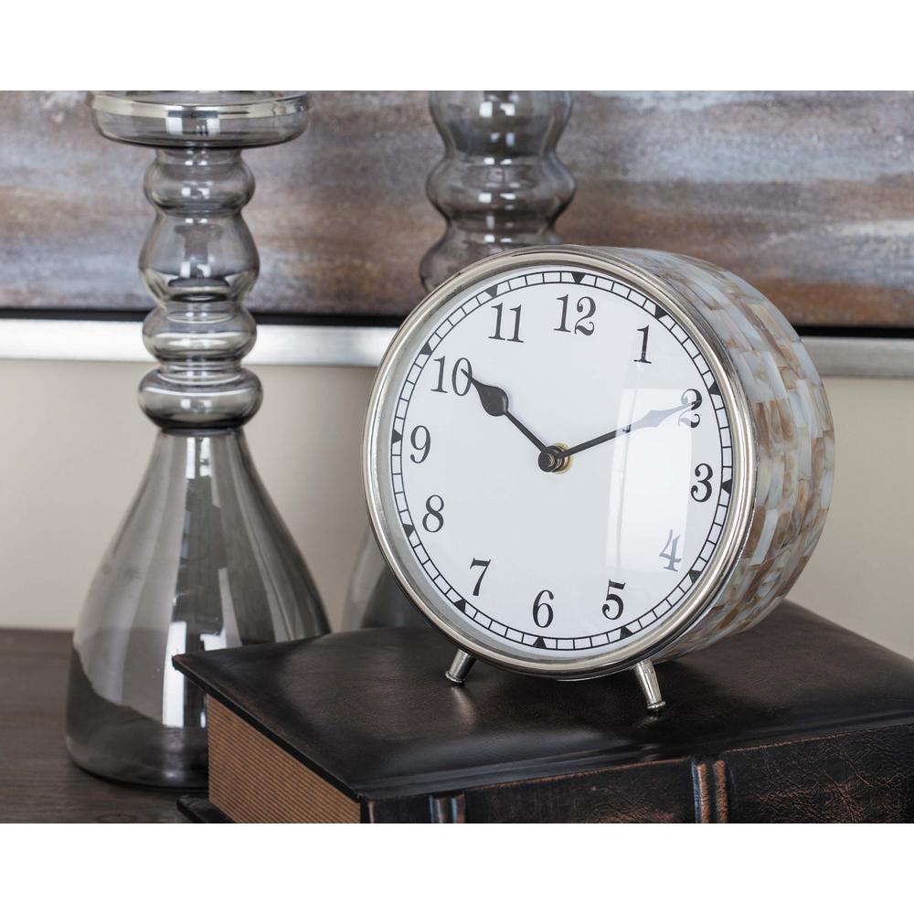 Litton Lane Shell Inlaid Round Og Table Clock 43502 The Home Depot Litton Lane Shell Inlaid Round Og Table Clock