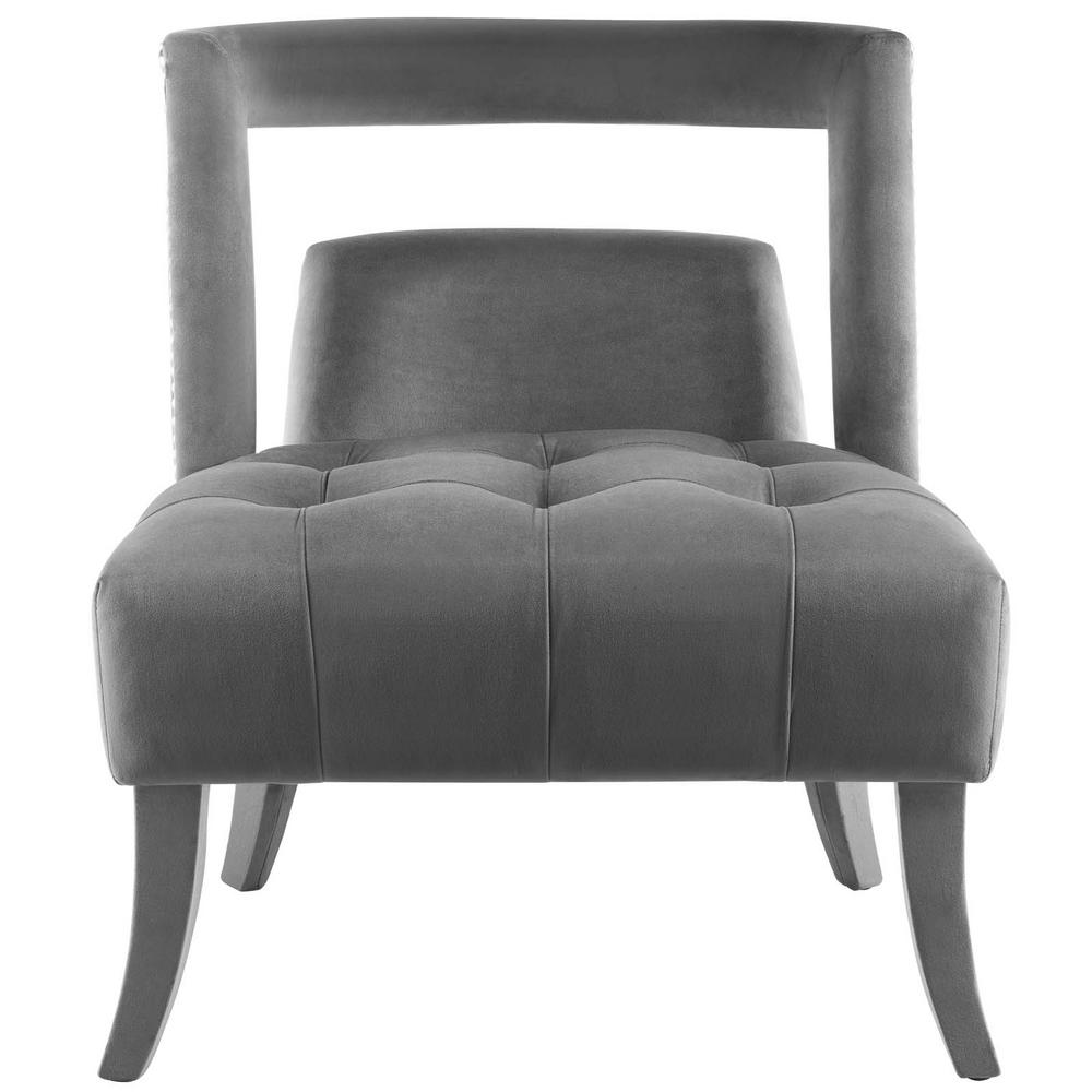 MODWAY Prospect Gray Channel Tufted Upholstered Velvet Arm ChairEEI