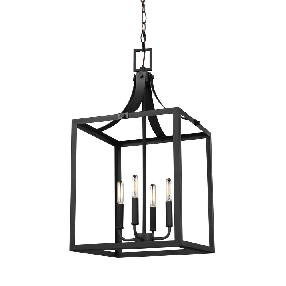 Sea Gull Lighting Labette 4 Light Black Hall Foyer Pendant With Labette 4 Light Black Hall Foyer Pendant With Dimmable Candelabra Led Bulb