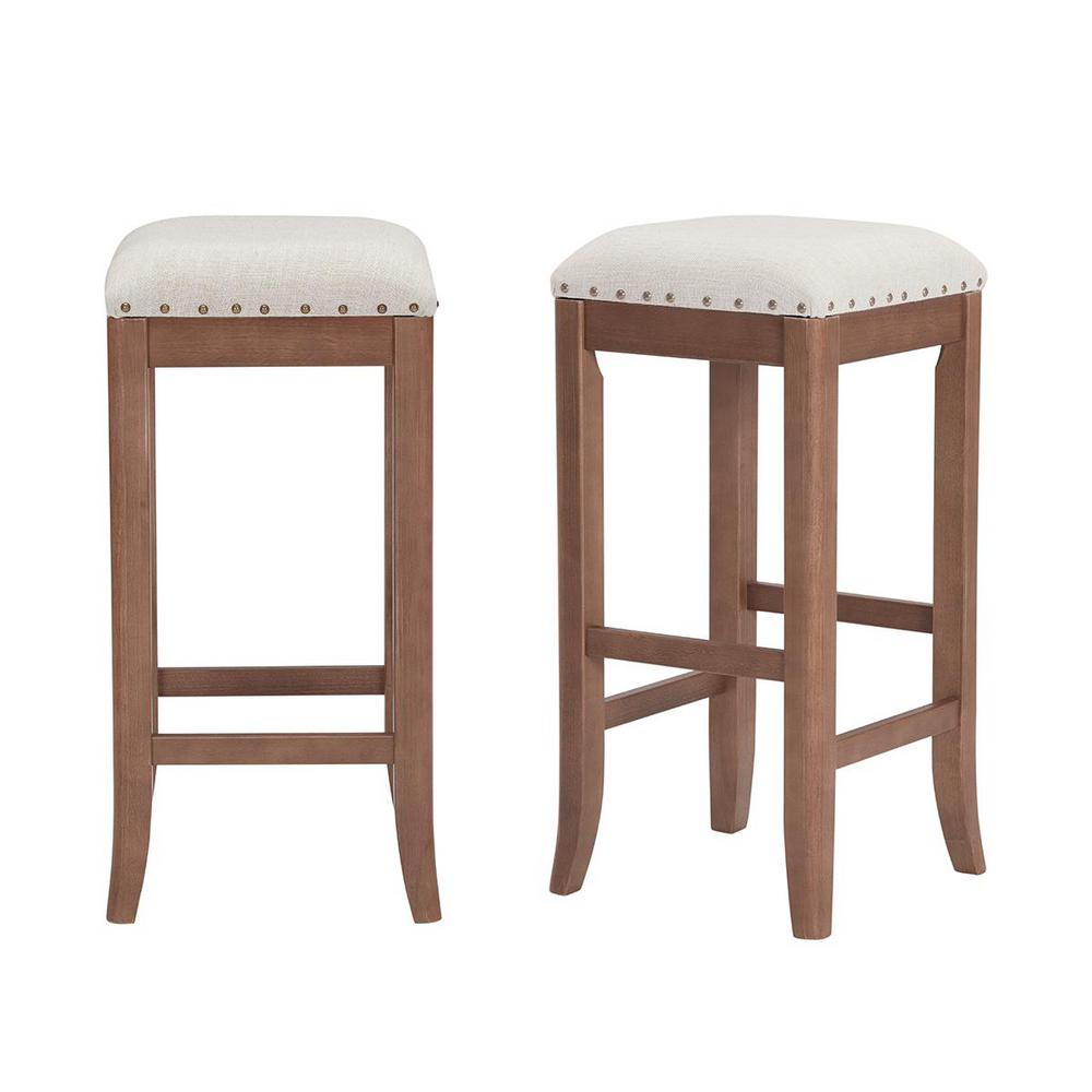 StyleWell Ruby Hill Haze Oak Finish Upholstered Backless Bar Stool with Biscuit Beige Seat (Set of 2) (14.4 in. W x 30 in. H), Biscuit Beige/Haze Oak was $129.0 now $77.4 (40.0% off)