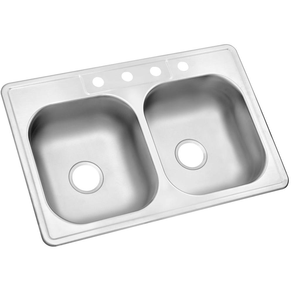 Drop-In Stainless Steel 33 in. 4-Hole Double Bowl Kitchen Sink