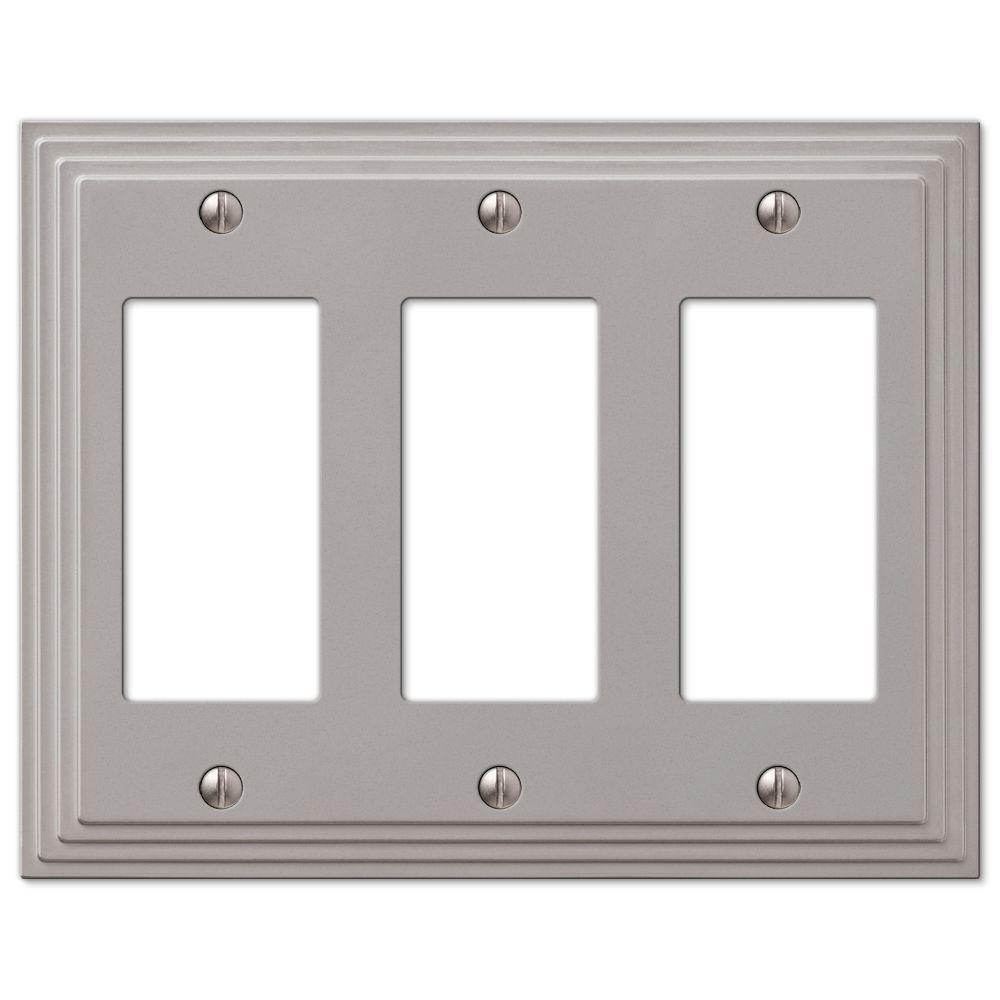 Amerelle Satin Nickel Tiered 3 Gang Metal Rocker Wall Plate 3 Pack