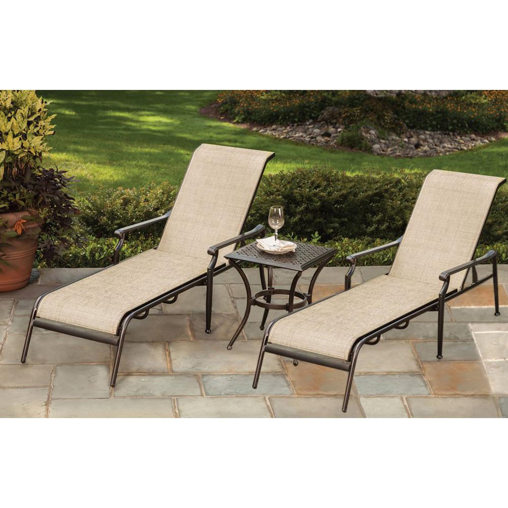 Hampton Bay Cavasso Metal Outdoor Chaise Lounge with Oatmeal Cushion