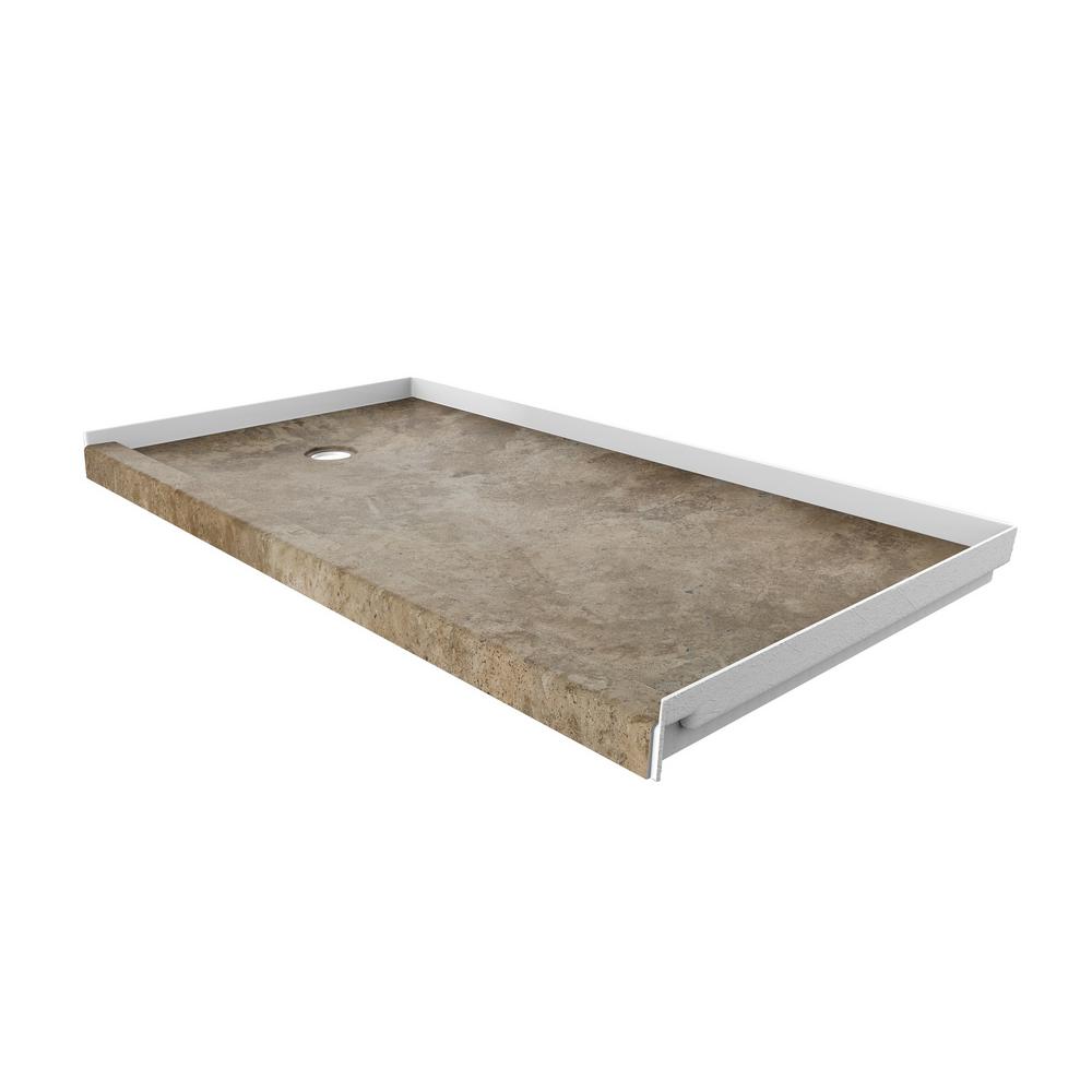 FlexStone 32 in. x 60 in. Single Threshold Shower Base with Left Hand Drain in Mocha Travertine FlexStone 32 in. x 60 in. Single Threshold Shower Base with Left Hand Drain in Mocha Travertine