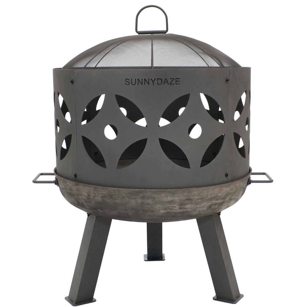 Sunnydaze Decor 26 In X 29 In Round Cast Iron Retro Outdoor Wood