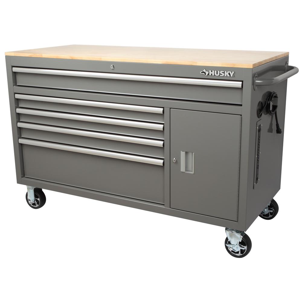 Husky 56 in. W 5-Drawer 1-Door, Deep Tool Chest Mobile Workbench in