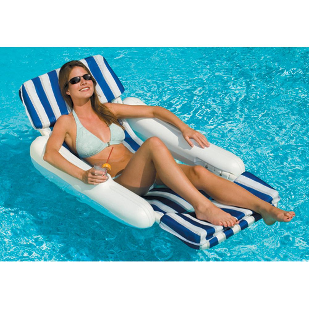 Swimline Blue White Sunchaser Padded Floating Luxury Pool Lounge Chair