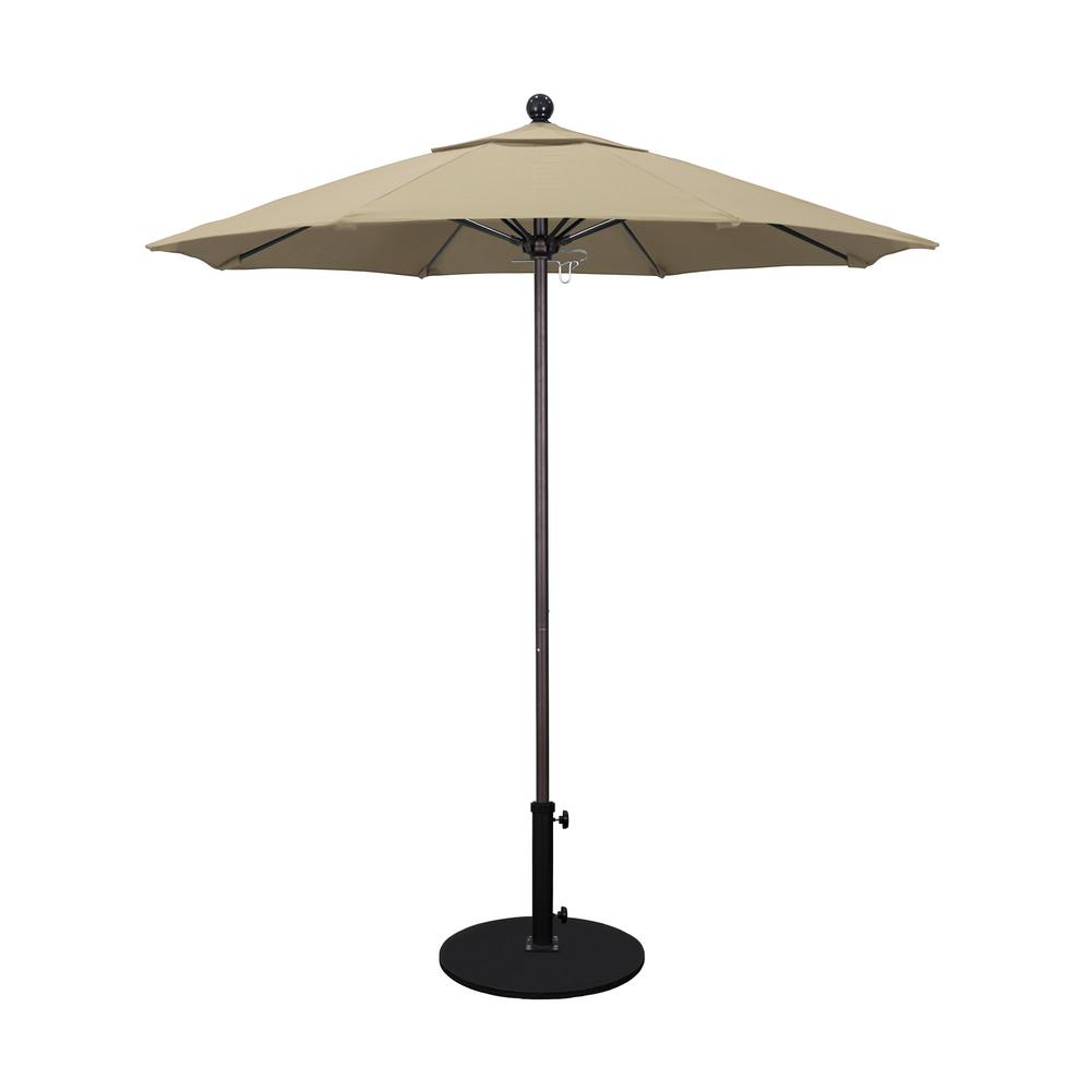 California Umbrella 7.5 ft. Bronze Aluminum Market Fiberglass Ribs Push ...