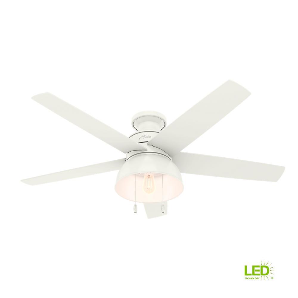 Hunter Bishop Hill 52 In Led Indoor Outdoor Fresh White Ceiling Fan With Light Kit