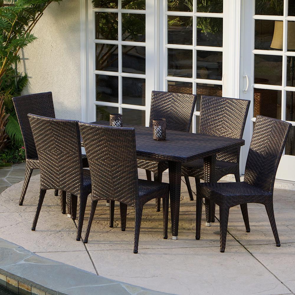 Noble House Brooke Multi-Brown 7-Piece Wicker Outdoor Dining Set-232464