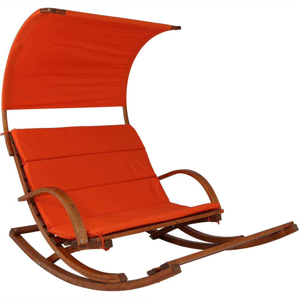 Sunnydaze Decor Wood Outdoor Rocking Loveseat With Burnt Orange Sunnydaze Decor Wood Outdoor Rocking Loveseat With Burnt Orange Cushions Footrest And Canopy