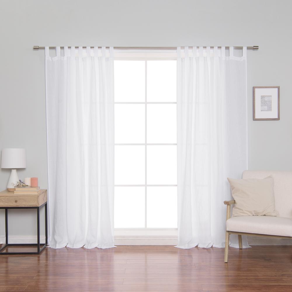 Best Home Fashion Linen Mid Weight Tab Top Curtain Panel in White 52